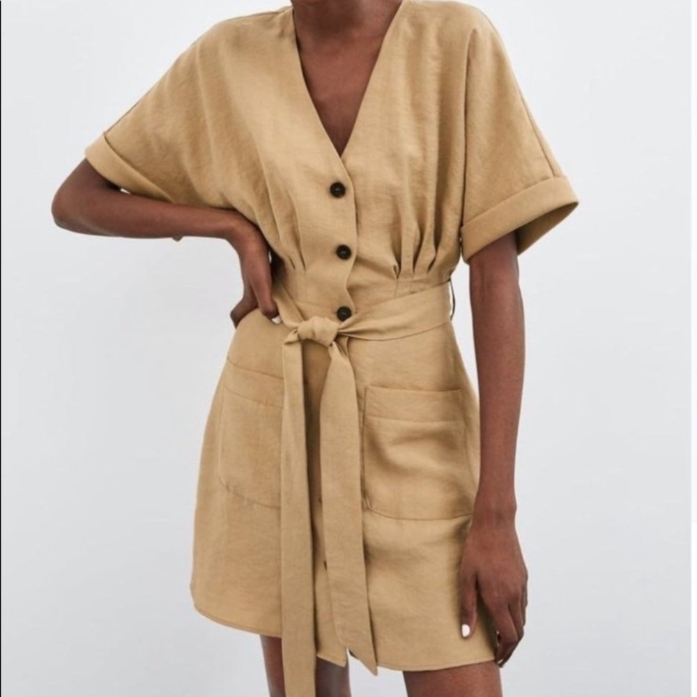 Zara button down linen dress